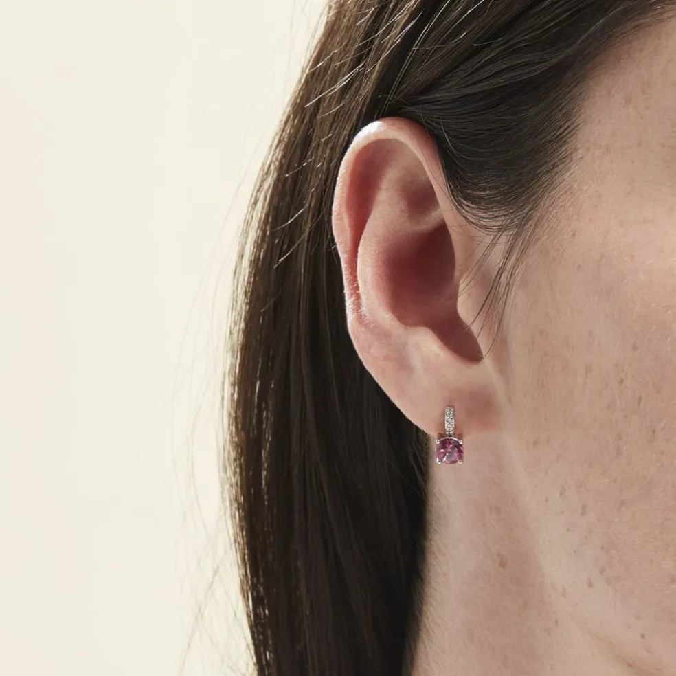 Boucles D'oreilles Puces Noora Or Blanc Topaze Rose Oxyde De Zirconium