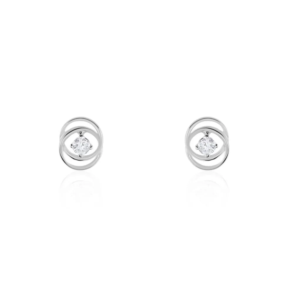 Boucles D'oreilles Puces Nid D'amour Or Blanc Diamant