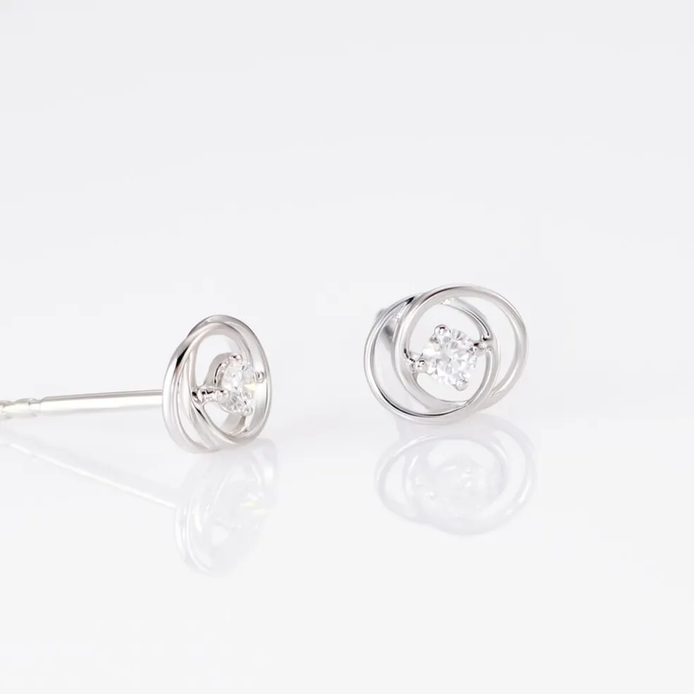 Boucles D'oreilles Puces Nid D'amour Or Blanc Diamant