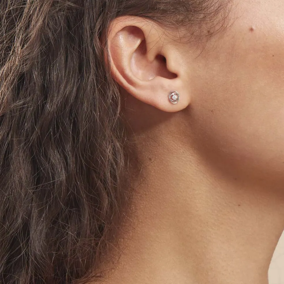 Boucles D'oreilles Puces Nid D'amour Or Blanc Diamant