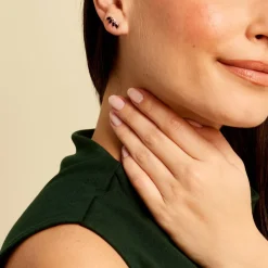 Boucles D'oreilles Puces Navette Or Jaune Saphir Diamant