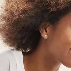 Boucles D'oreilles Puces Or Blanc Strass