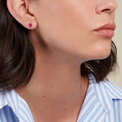 Boucles D'oreilles Puces Ovale Or Jaune Rubis