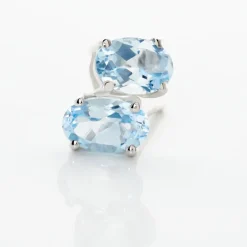 Boucles D'oreilles Puces Ovale Serti Griffe Or Blanc Topaze