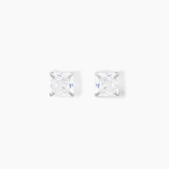 Boucles D'oreilles Puces Or Blanc Oxyde De Zirconium