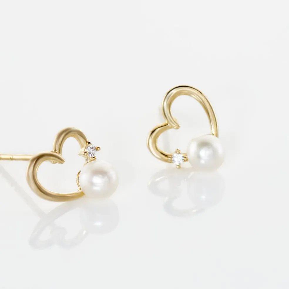 Boucles D'oreilles Puces Or Jaune Fergus Perle De Culture Oxyde