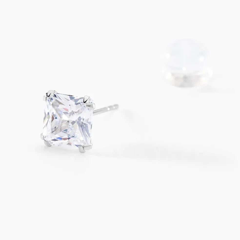 Boucles D'oreilles Puces Or Blanc Doreen Oxydes De Zirconium