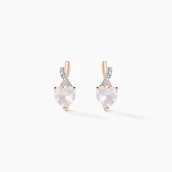 Boucles D'oreilles Puces Or Rose Clothilde Quartz
