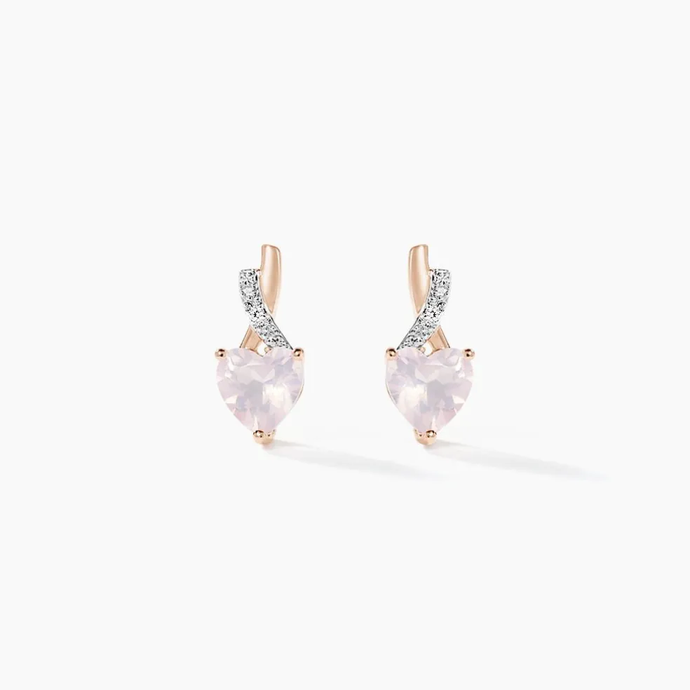 Boucles D'oreilles Puces Or Rose Clothilde Quartz