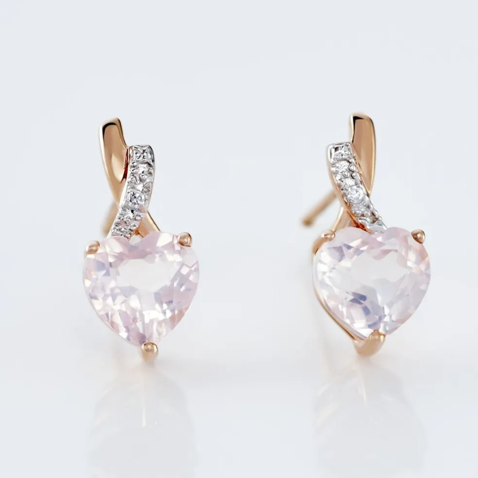 Boucles D'oreilles Puces Or Rose Clothilde Quartz