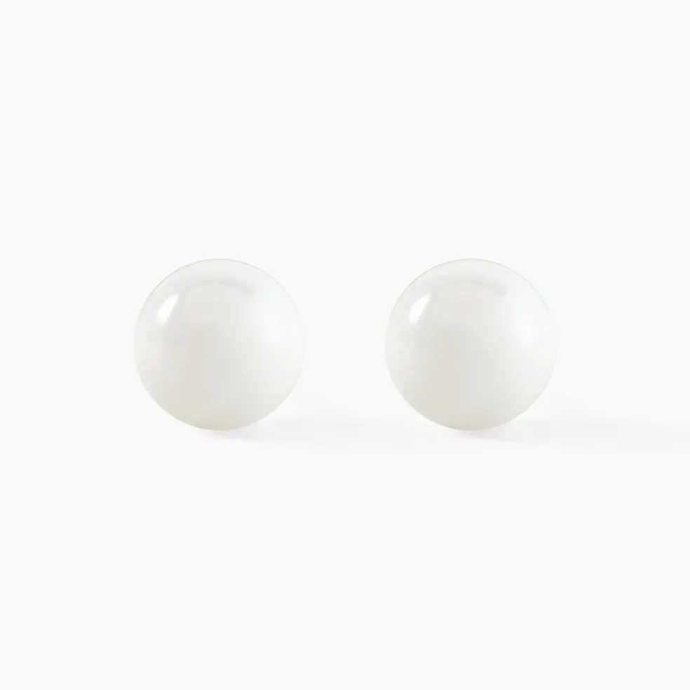Boucles D'oreilles Puces Orbe Argent Blanc Céramique