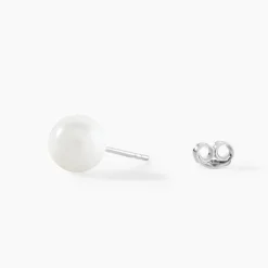Boucles D'oreilles Puces Orbe Argent Blanc Céramique
