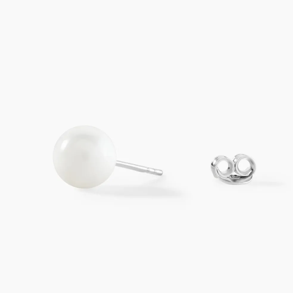 Boucles D'oreilles Puces Orbe Argent Blanc Céramique