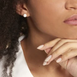 Boucles D'oreilles Puces Orbe Argent Blanc Céramique