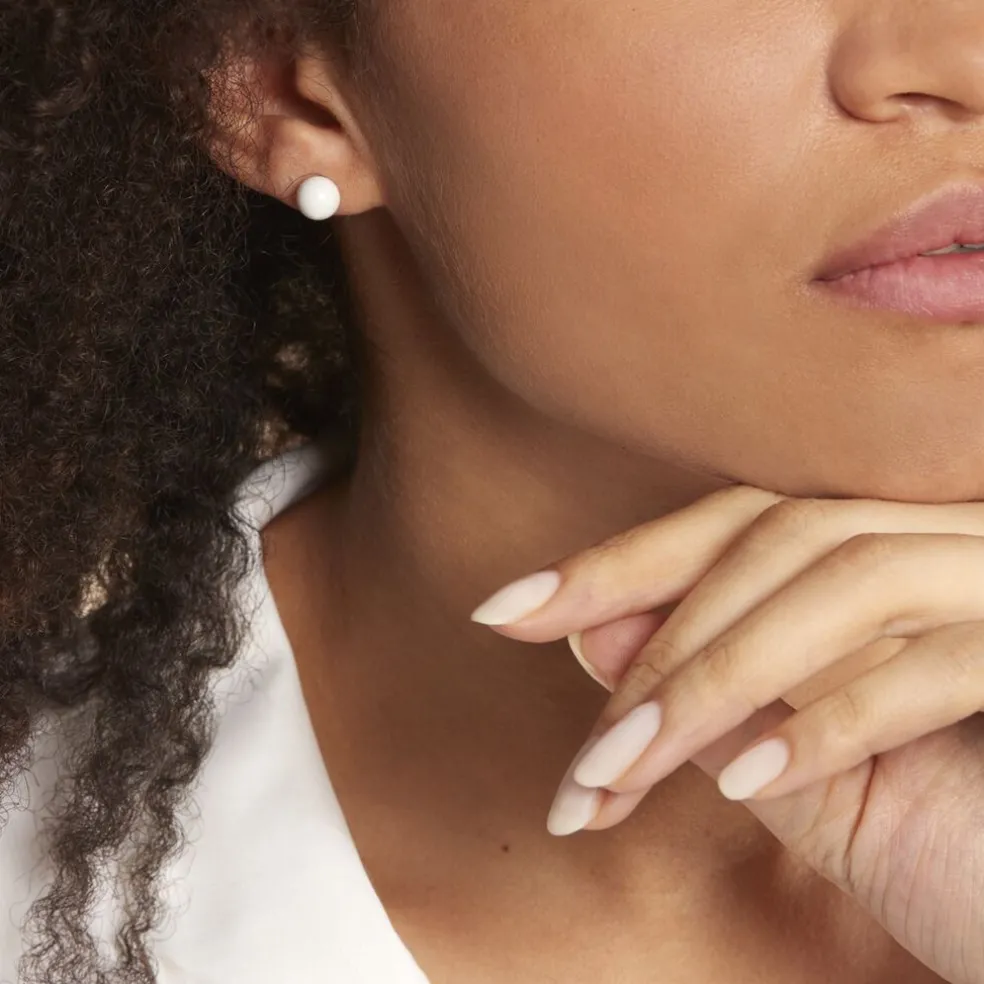 Boucles D'oreilles Puces Orbe Argent Blanc Céramique