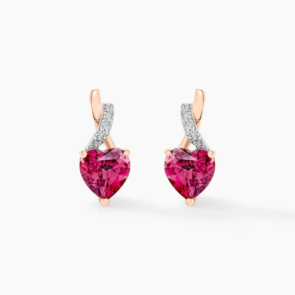 Boucles D'oreilles Puces Or Rose Clothilde Rhodolite