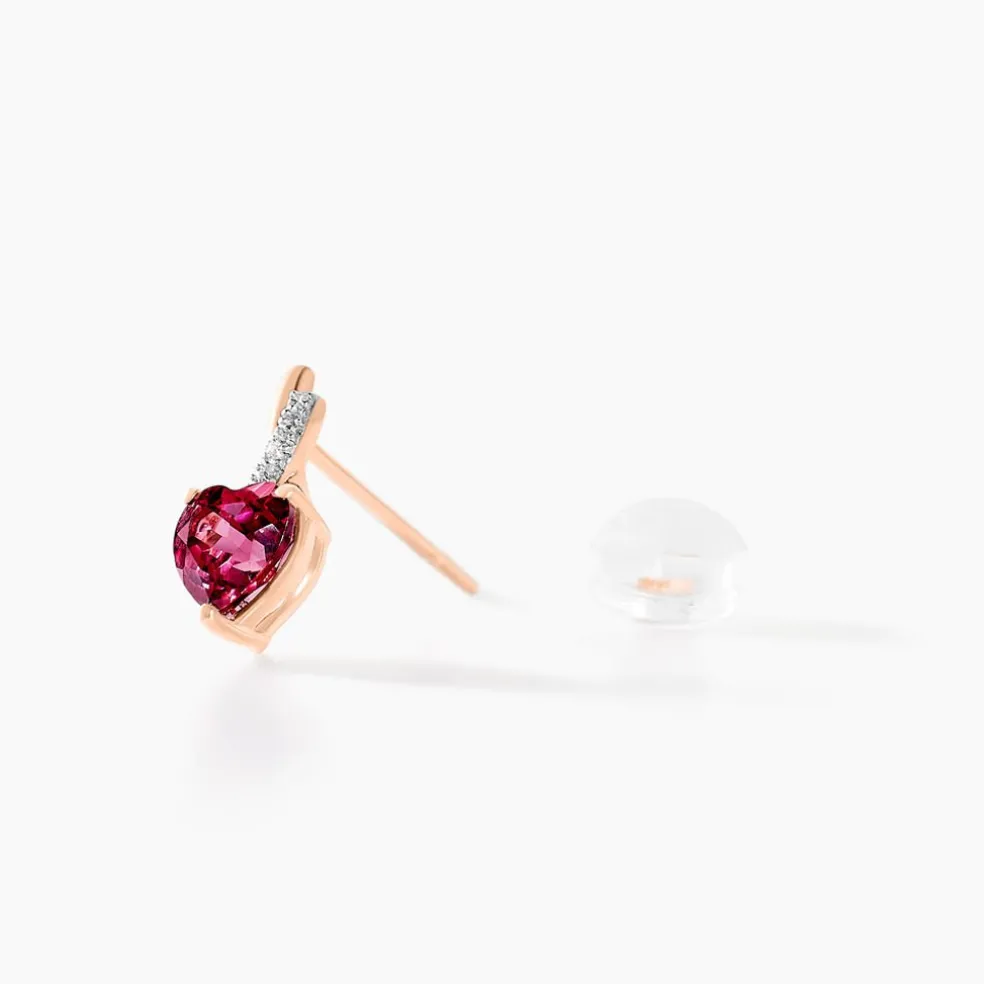 Boucles D'oreilles Puces Or Rose Clothilde Rhodolite