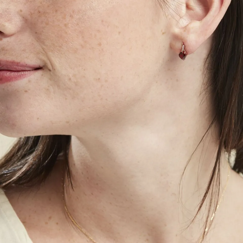 Boucles D'oreilles Puces Or Rose Clothilde Rhodolite
