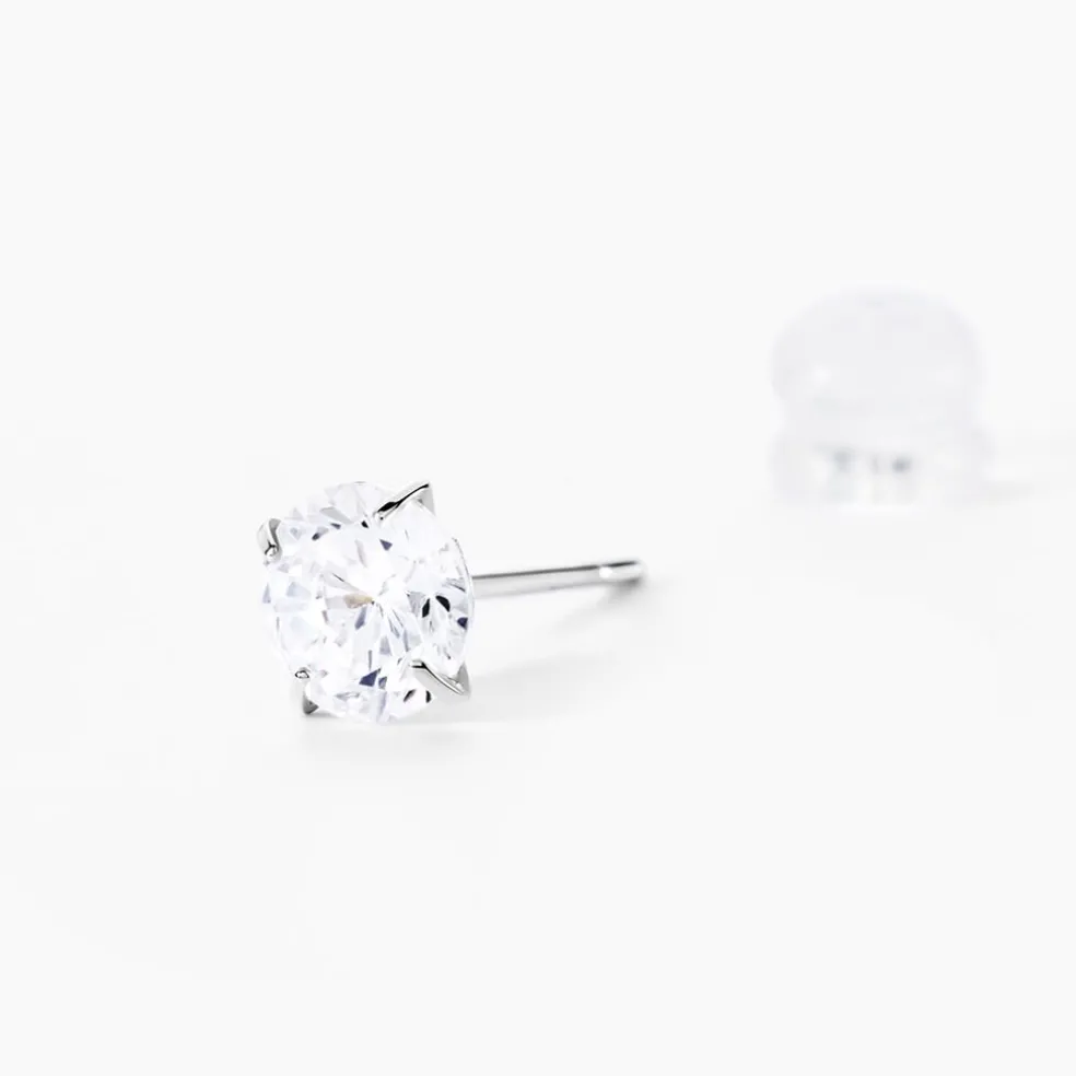 Boucles D'oreilles Puces Or Blanc Katherina Oxyde De Zirconium