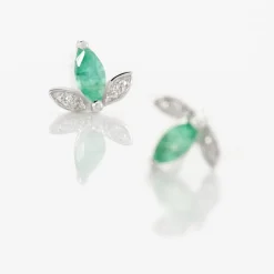 Boucles D'oreilles Puces Or Blanc Febe Emeraude Diamant