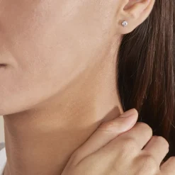 Boucles D'oreilles Puces Or Blanc Diamants Synthétique