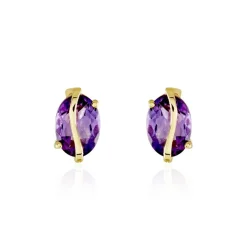 Boucles D'oreilles Puces Or Jaune Prudencia Améthystes