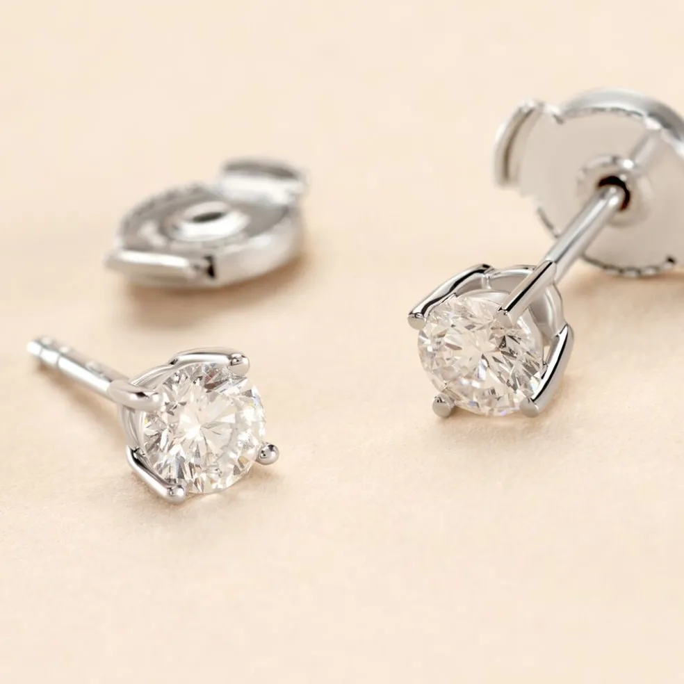 Boucles D'oreilles Puces Or Blanc Aphrodite Diamant