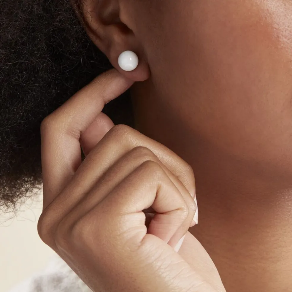 Boucles D'oreilles Puces Orbe Argent Blanc Céramique