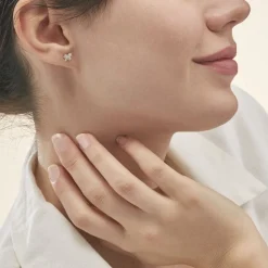 Boucles D'oreilles Puces Or Jaune Cercis Strass