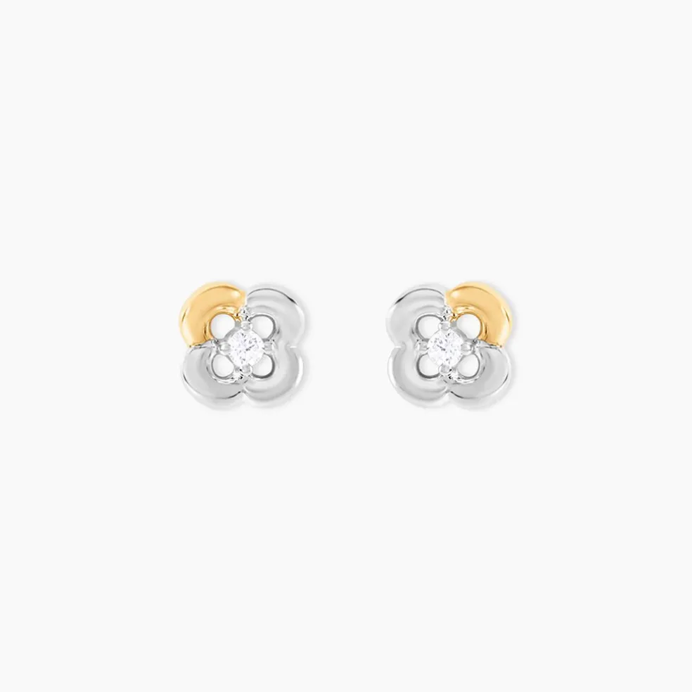 Boucles D'Oreilles Puces Or Jaune Oxyde De Zirconium