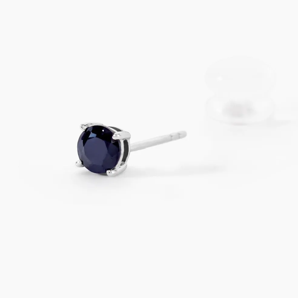 Boucles D'oreilles Puces Or Blanc Zubin Saphir