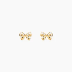 Boucles D'oreilles Puces Or Jaune Brunnera Oxydes De Zirconium