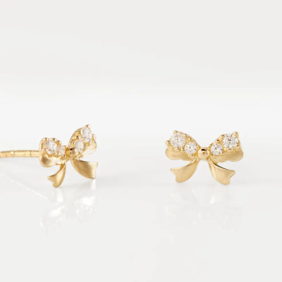 Boucles D'oreilles Puces Or Jaune Brunnera Oxydes De Zirconium