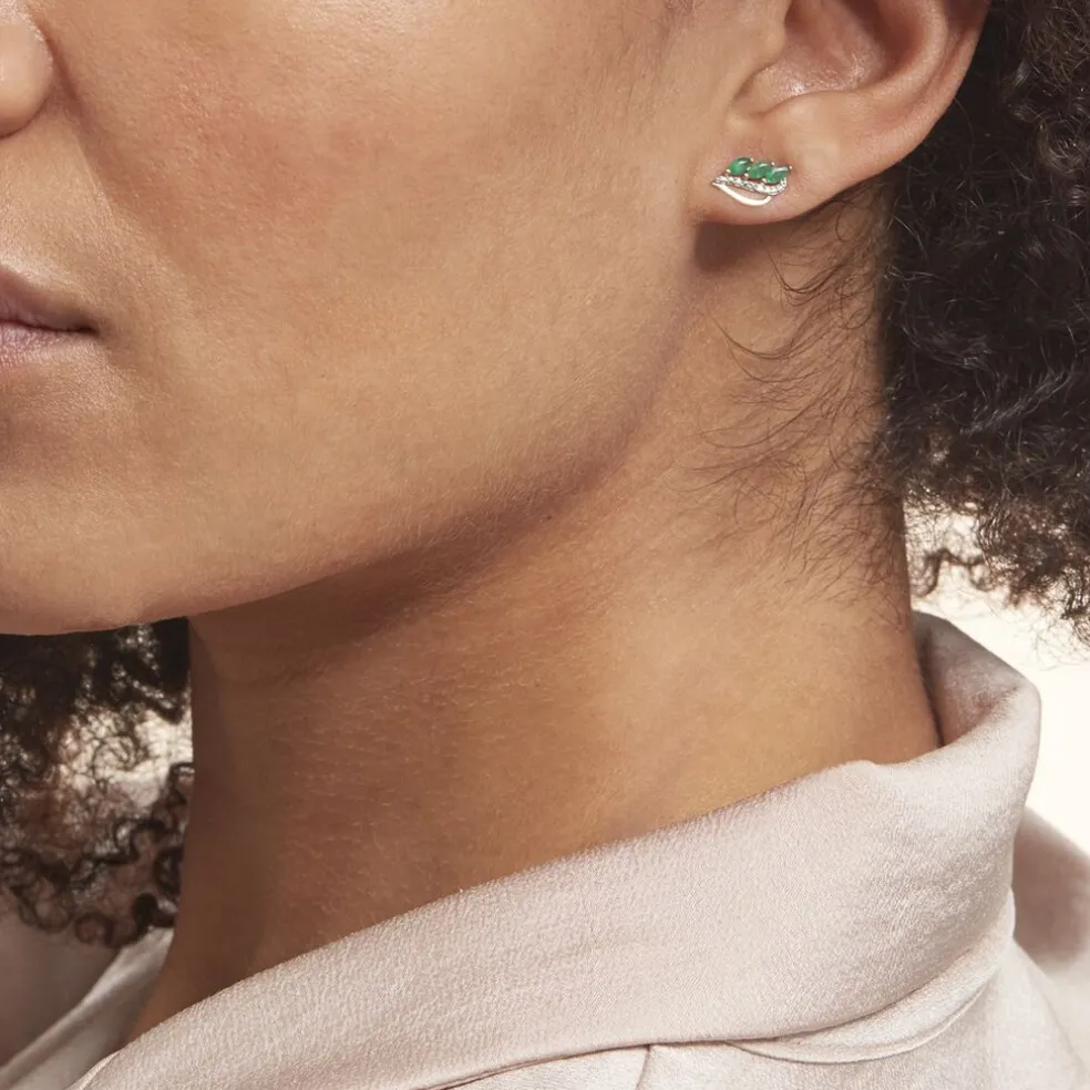 Boucles D'oreilles Puces Or Jaune Sheelagh Emeraudes Diamants