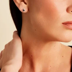 Boucles D'oreilles Puces Or Blanc Elheme Saphir