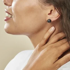 Boucles D'oreilles Puces Orbe Argent Blanc Céramique