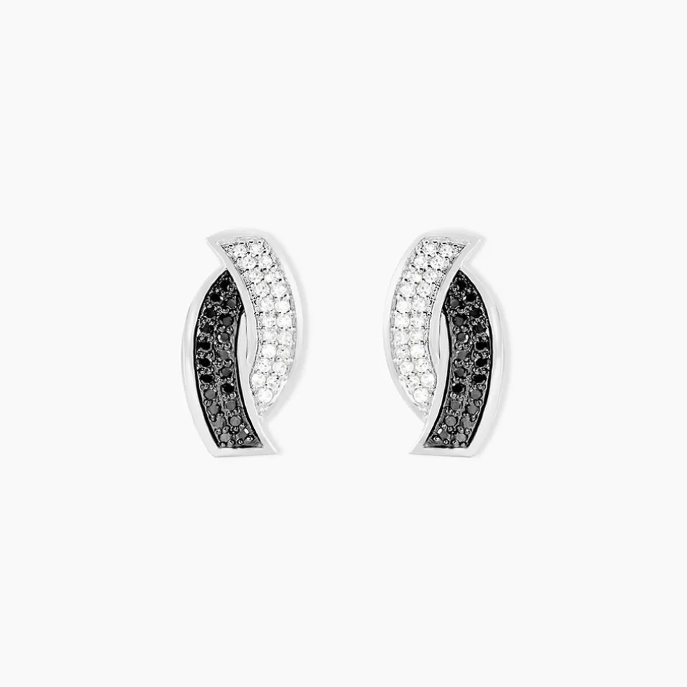 Boucles D'oreilles Puces Oia Or Blanc Diamant
