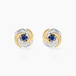 Boucles D'oreilles Puces Potentille Or Jaune Saphir