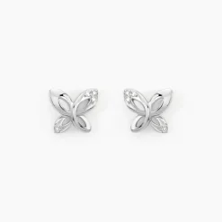 Boucles D'oreilles Puces Papillon Or Blanc Diamant