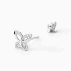 Boucles D'oreilles Puces Papillon Or Blanc Diamant