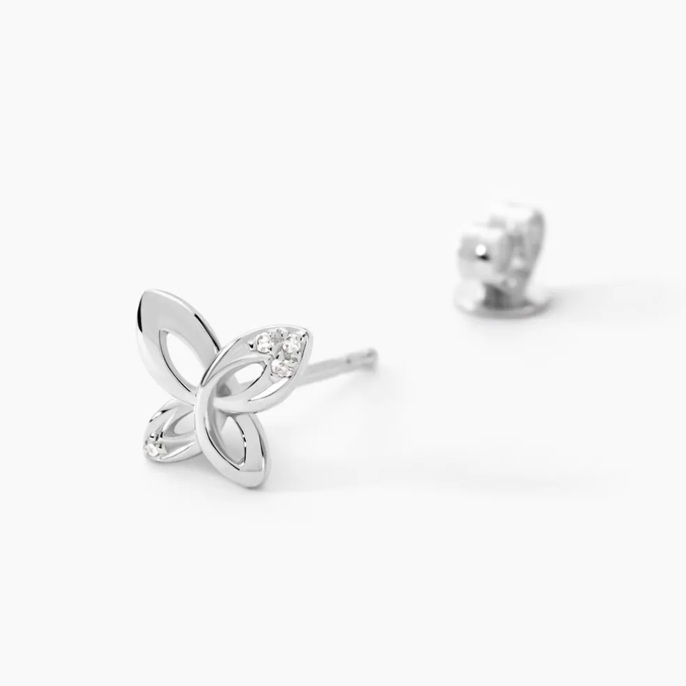 Boucles D'oreilles Puces Papillon Or Blanc Diamant