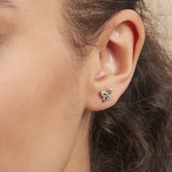 Boucles D'oreilles Puces Papillon Or Blanc Diamant