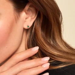 Boucles D'oreilles Puces Parry Or Jaune Emeraude Diamant