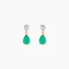 Boucles D'Oreilles Puces Porfirio Or Jaune Emeraude Diamant