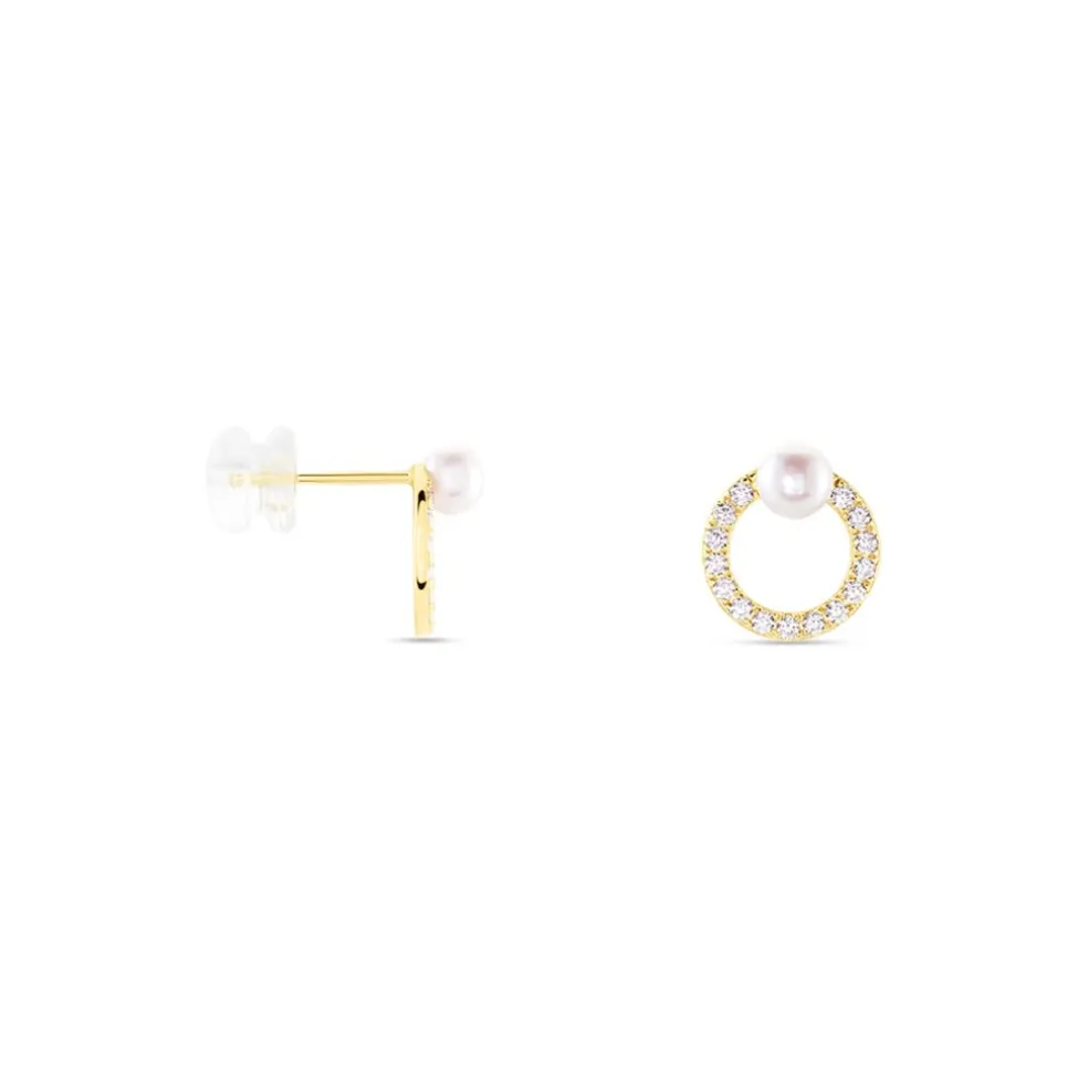 Boucles D'oreilles Puces Piety Or Jaune Perle De Culture Oxyde