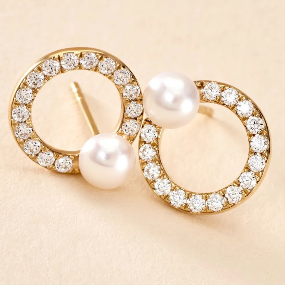 Boucles D'oreilles Puces Piety Or Jaune Perle De Culture Oxyde