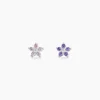 Boucles D'oreilles Puces Purple Bloom Argent Blanc Oxyde De Zirconium