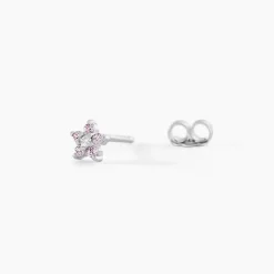 Boucles D'oreilles Puces Purple Bloom Argent Blanc Oxyde De Zirconium