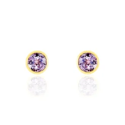 Boucles D'oreilles Puces Parmeclos Or Jaune Amethyste
