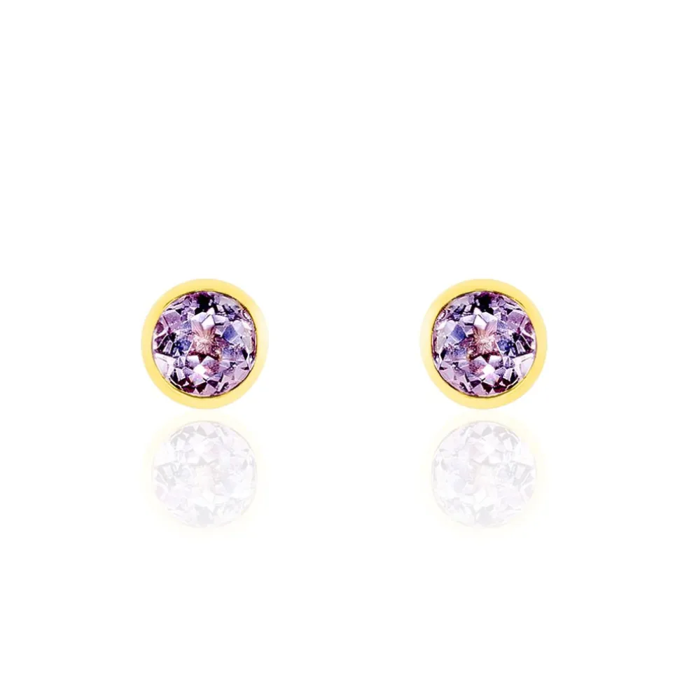 Boucles D'oreilles Puces Parmeclos Or Jaune Amethyste